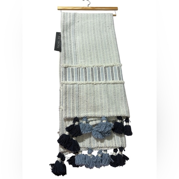 Rachel Zoe Ivory and Charcoal Throw with Tassels blanket - Picture 1 of 2